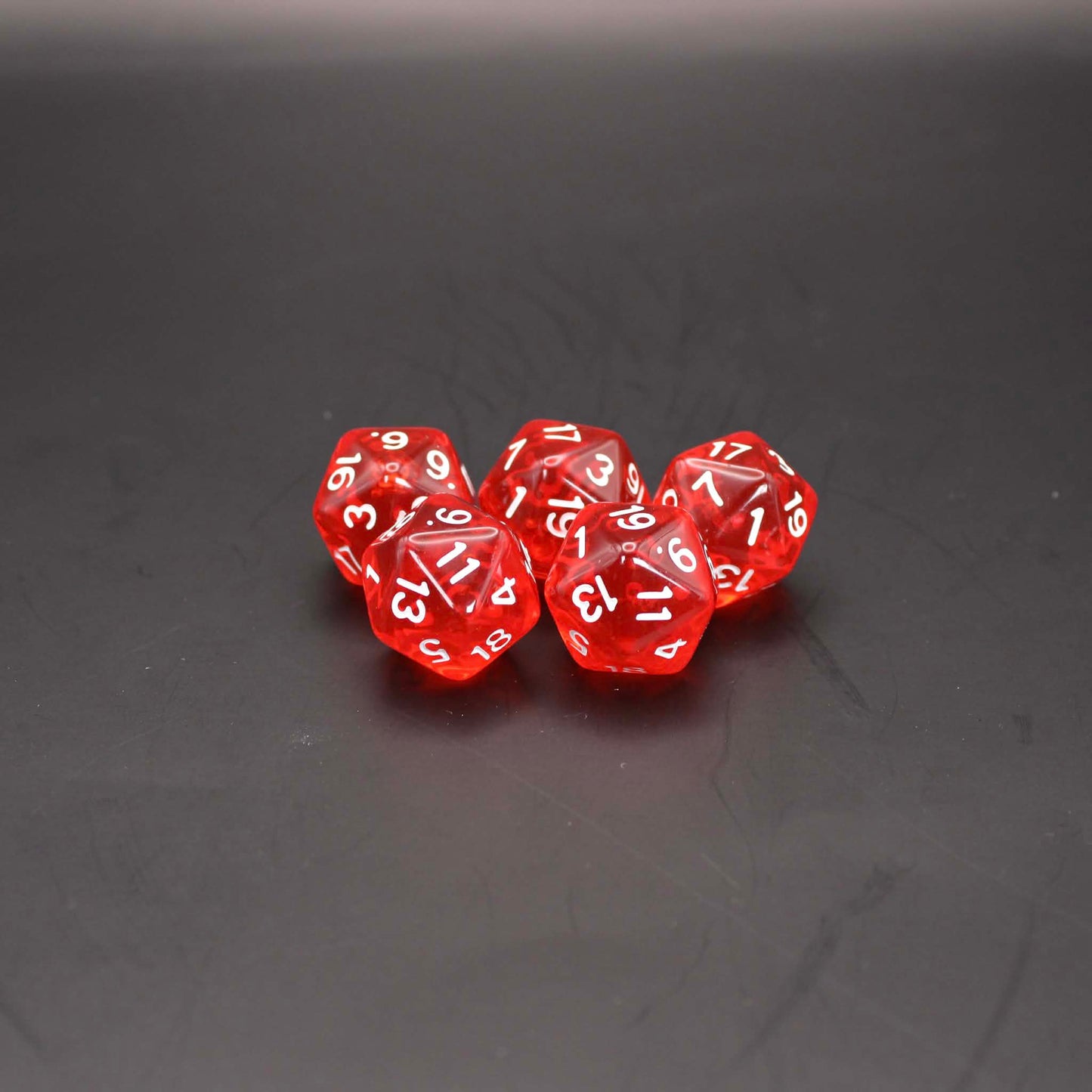 D20s (5) Transparent Red dice