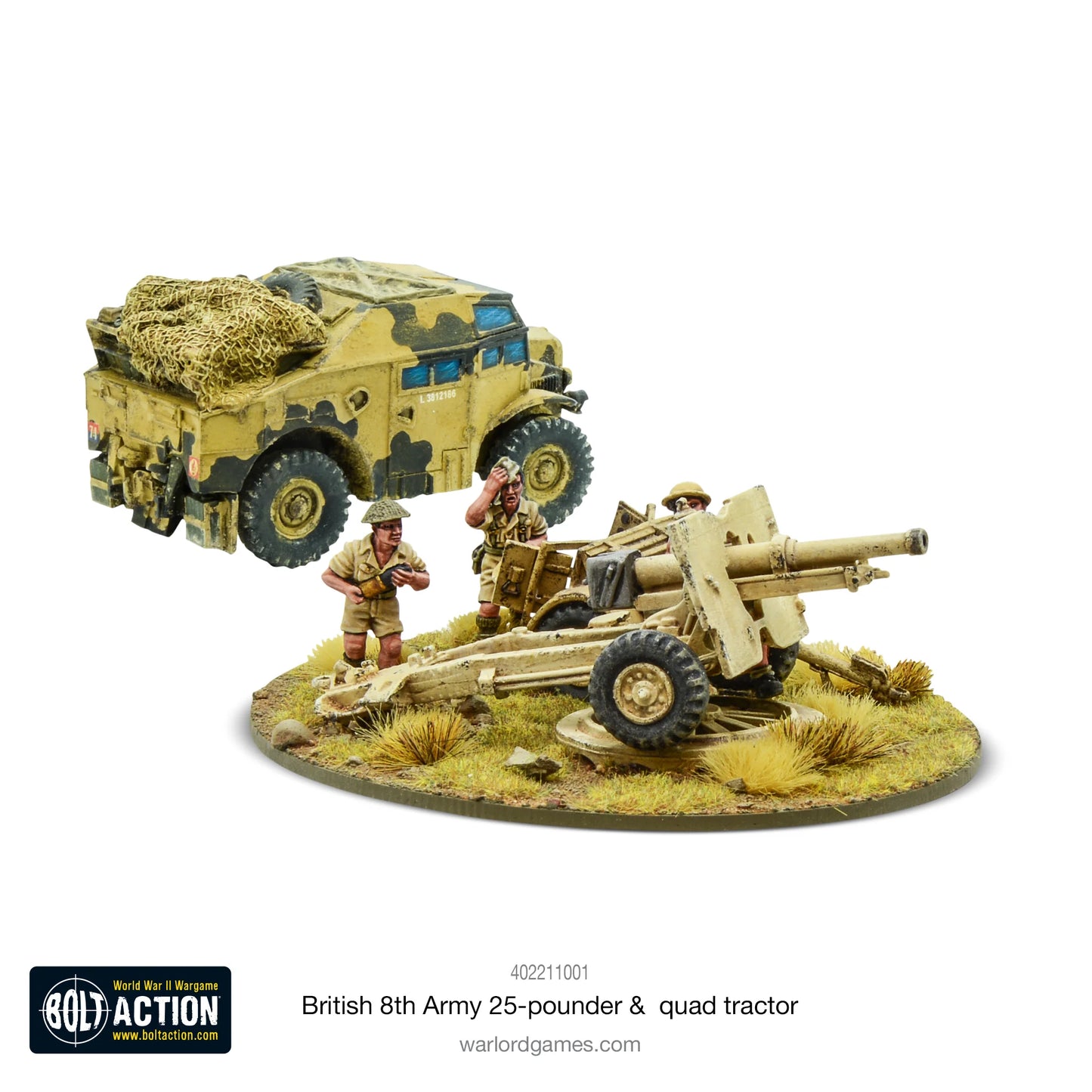 8th Army 25 Pounder Light Artillery, Quad & Limber (Box)