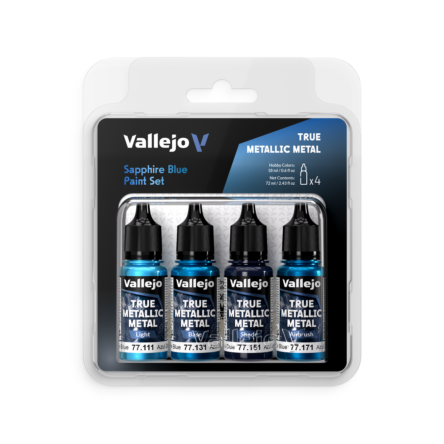 Vallejo True Metallic Metal Sapphire Blue - 4 Colour Paint Set