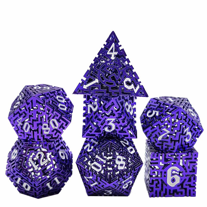 D&D Dice Set Metal Maze - Anodised Purple (White)