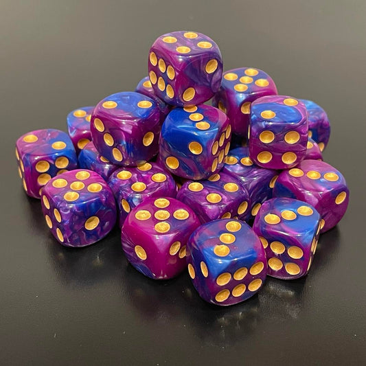 16mm Dice Pearl Purple-Blue (Gold pips)