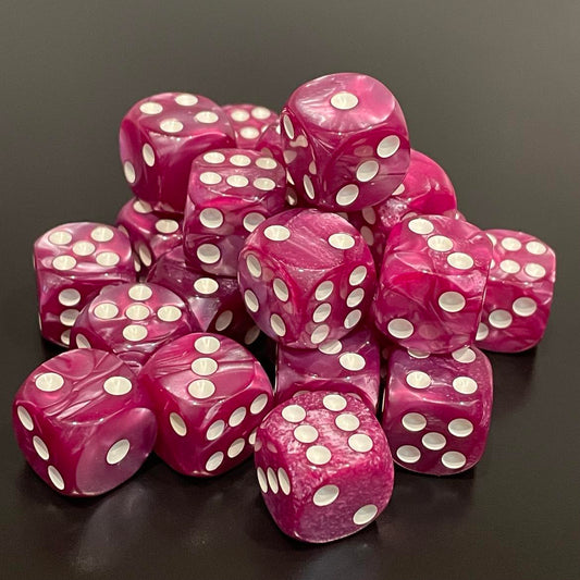16mm Dice Pearl Dark Fuchsia (White pips)