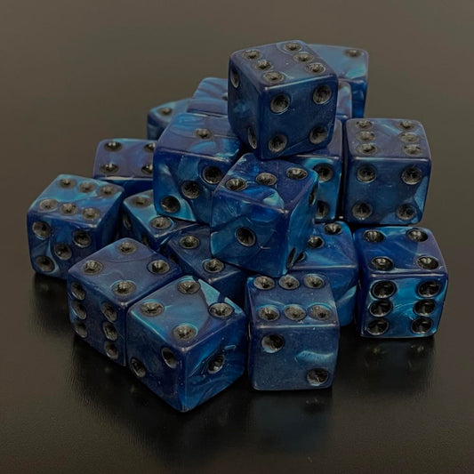 16mm Dice Square Pearl Dark Blue (Black pips)