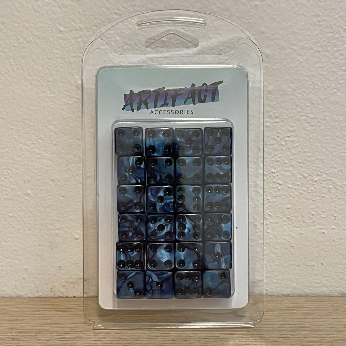 16mm Dice Square Pearl Dark Blue (Black pips)