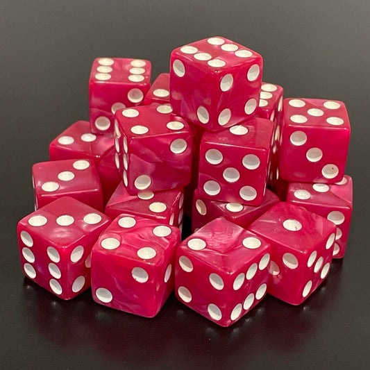 16mm Dice Square Pearl Rose (White pips)