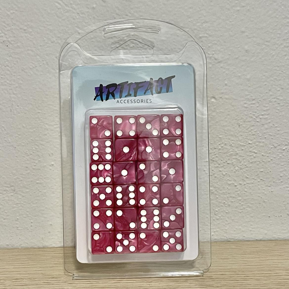 16mm Dice Square Pearl Rose (White pips)