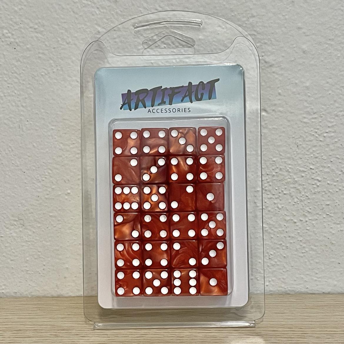 16mm Dice Square Pearl Red (White pips)