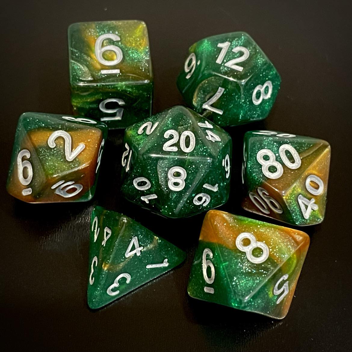 D&D Dice Set - Nebula Green/Gold