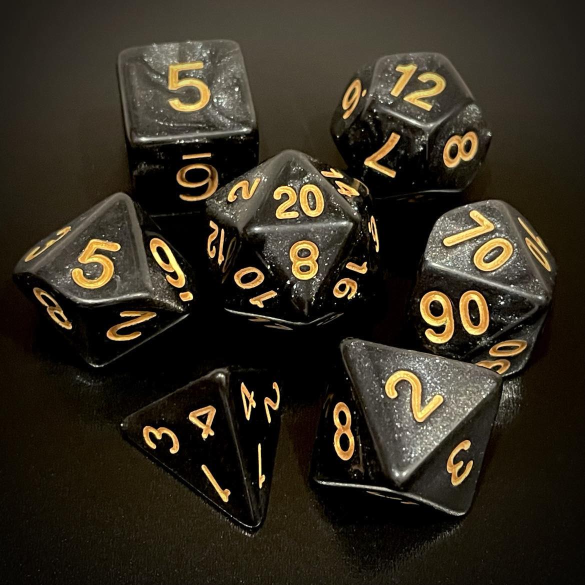 D&D Dice Set - Glitter Black (gold)