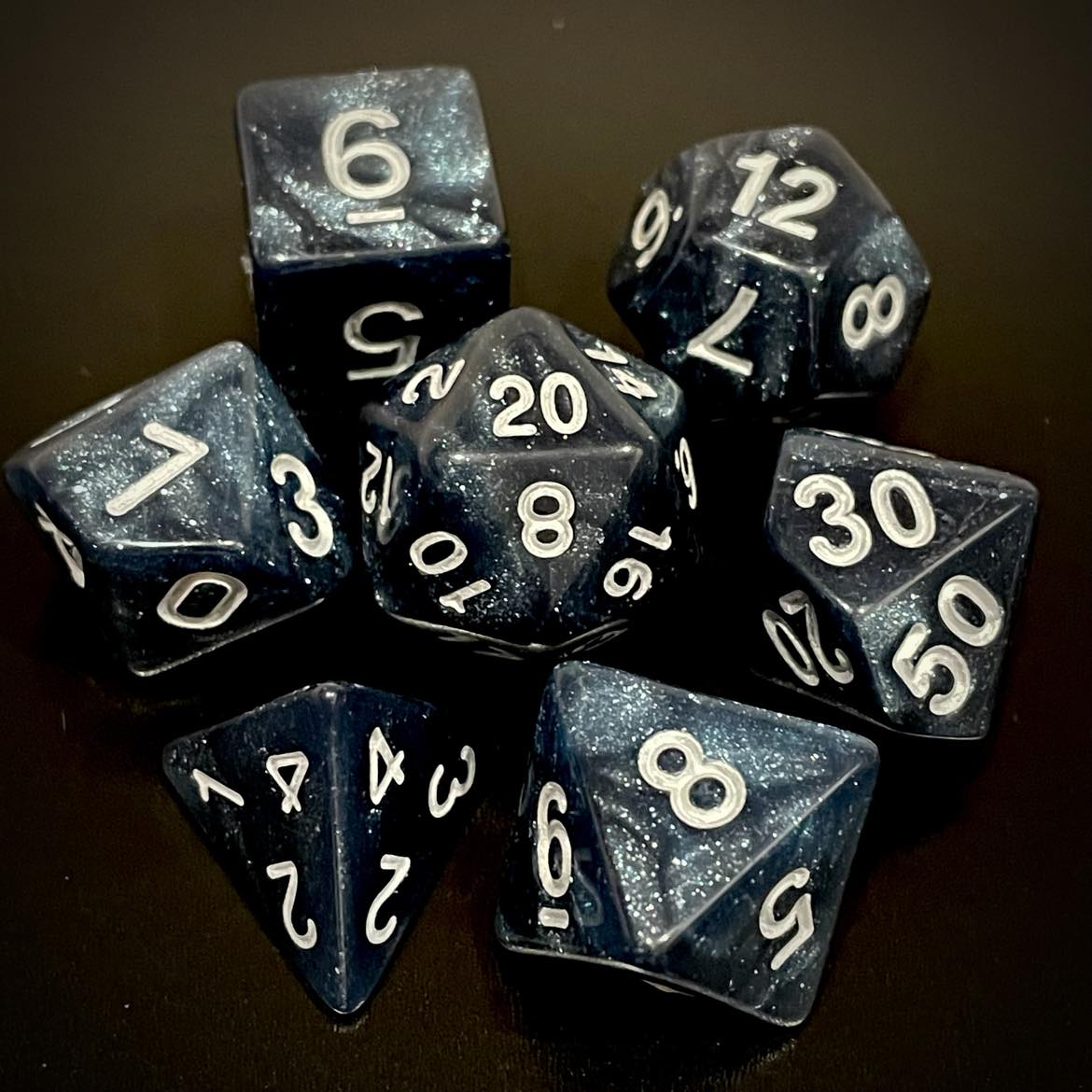 D&D Dice Set - Glitter Black (silver)