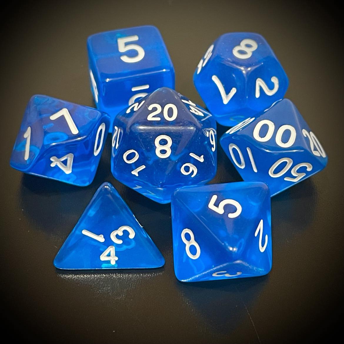 D&D Dice Set - Transparent Dark Blue