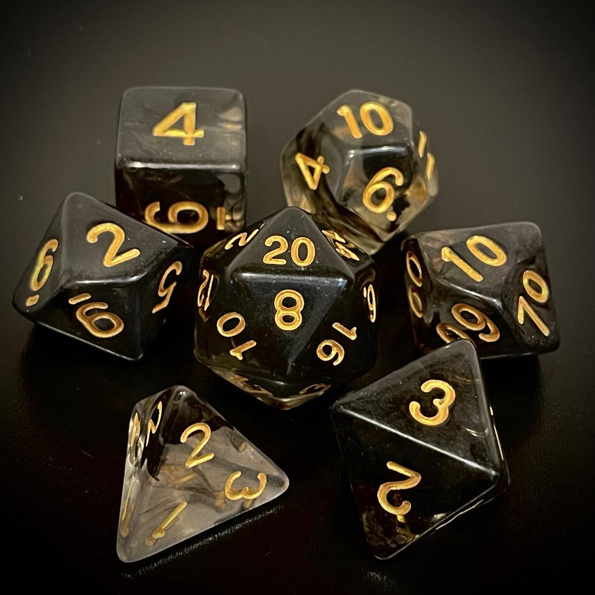 D&D Dice Set - Transparent Swirl Black