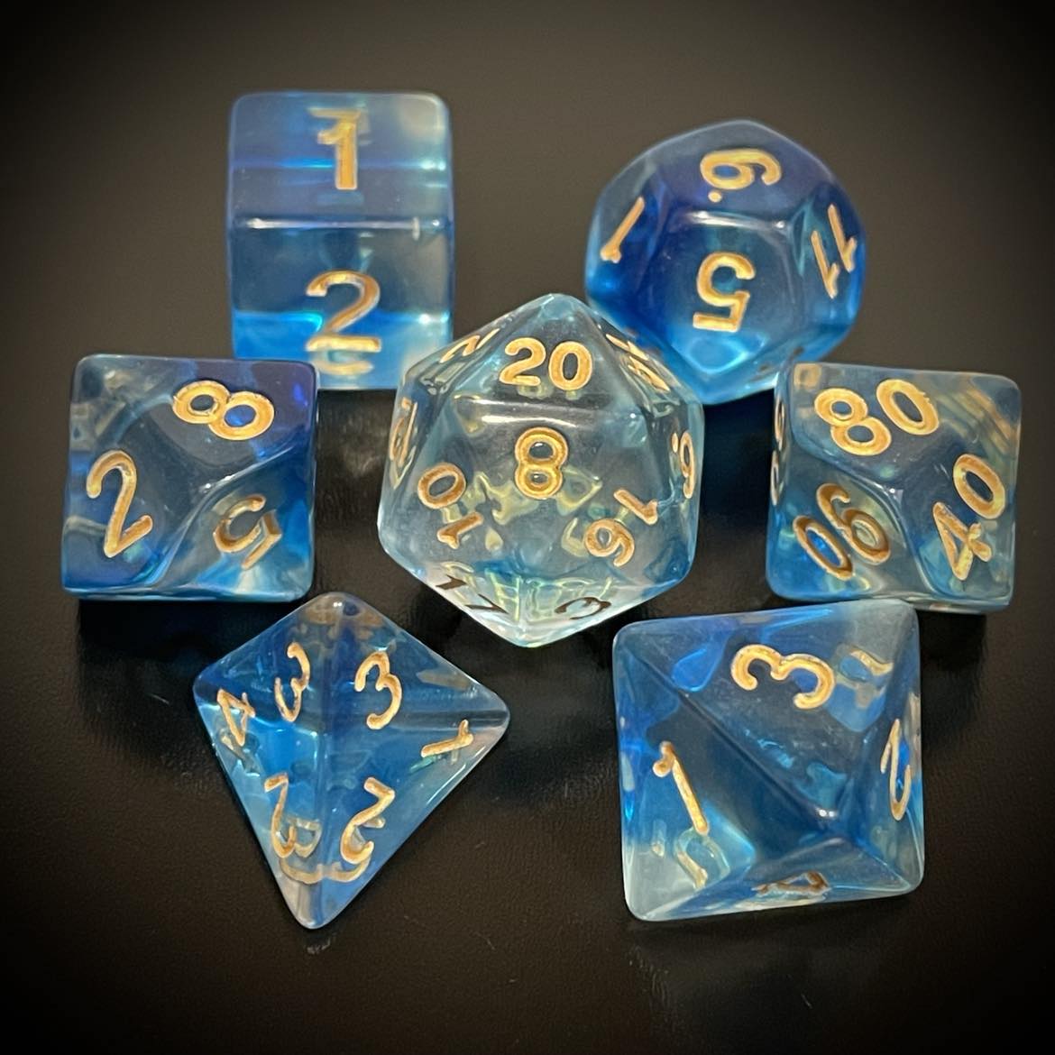 D&D Dice Set - Transparent Swirl Blue