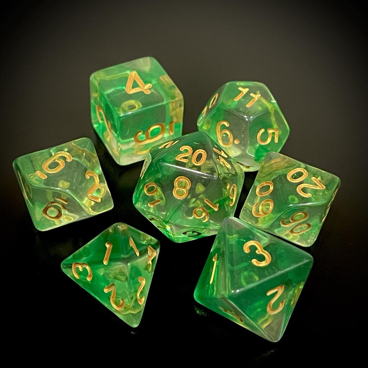D&D Dice Set - Transparent Swirl Green