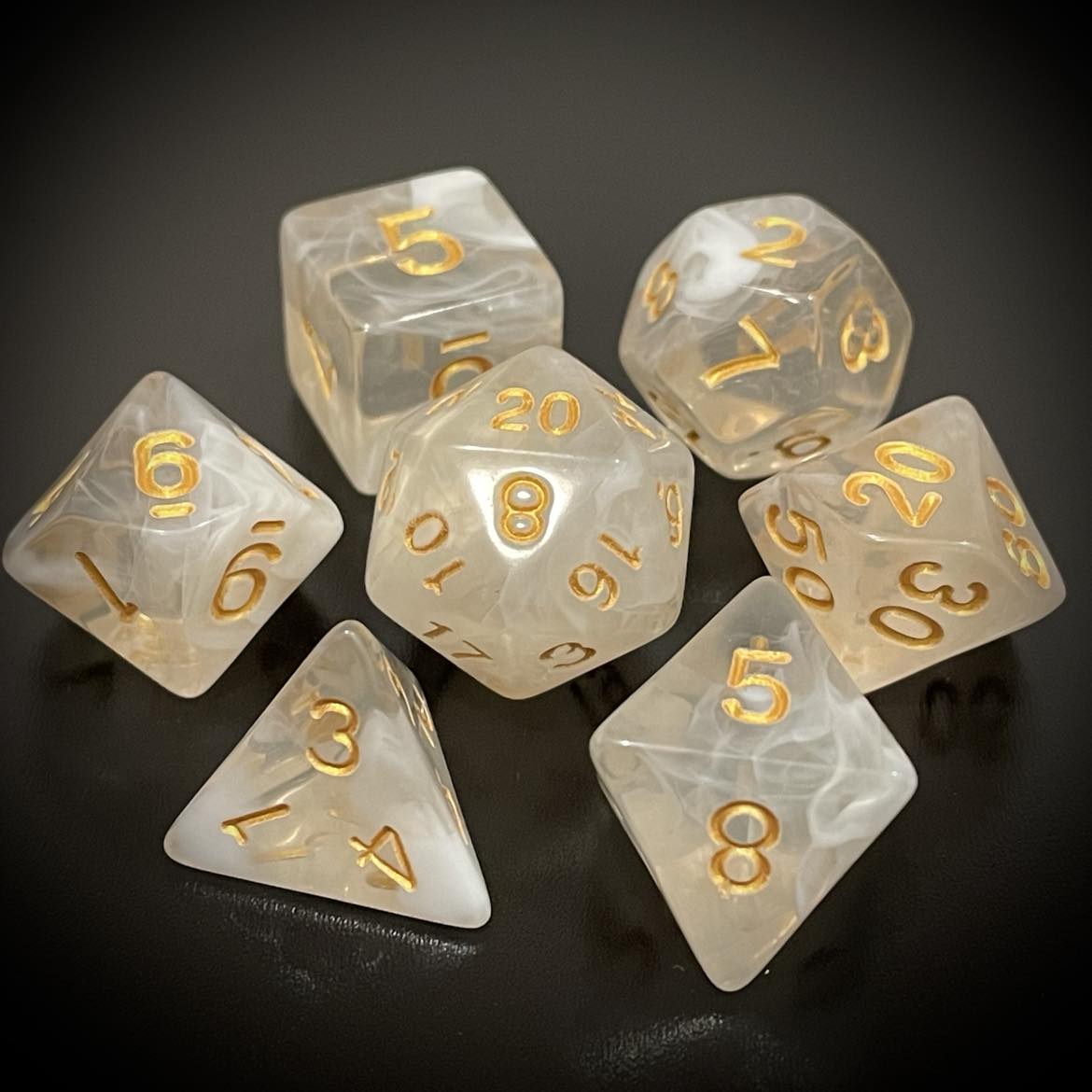 D&D Dice Set - Transparent Swirl White