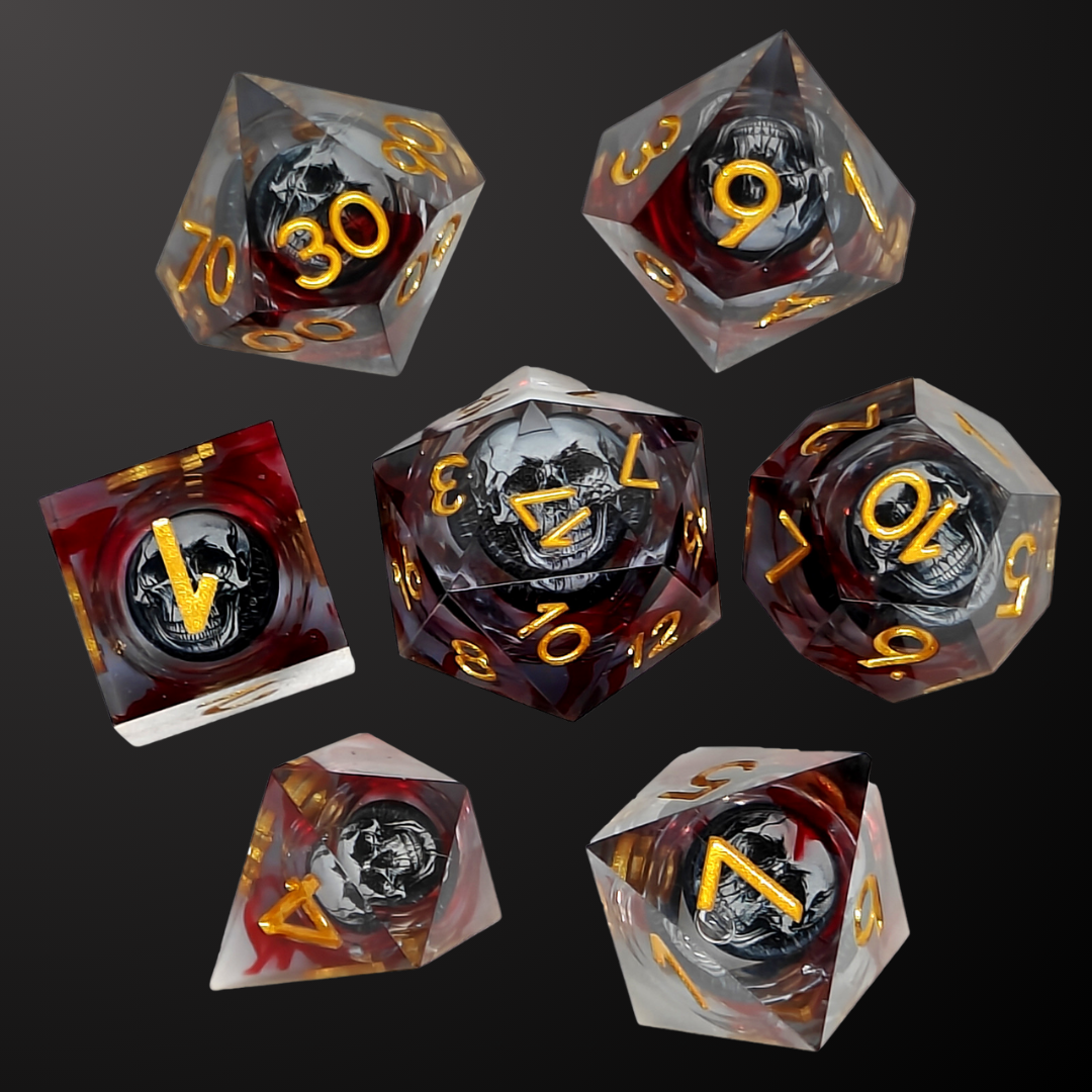 D&D Dice Set Sharp Edge - Blood Skull (Gold)
