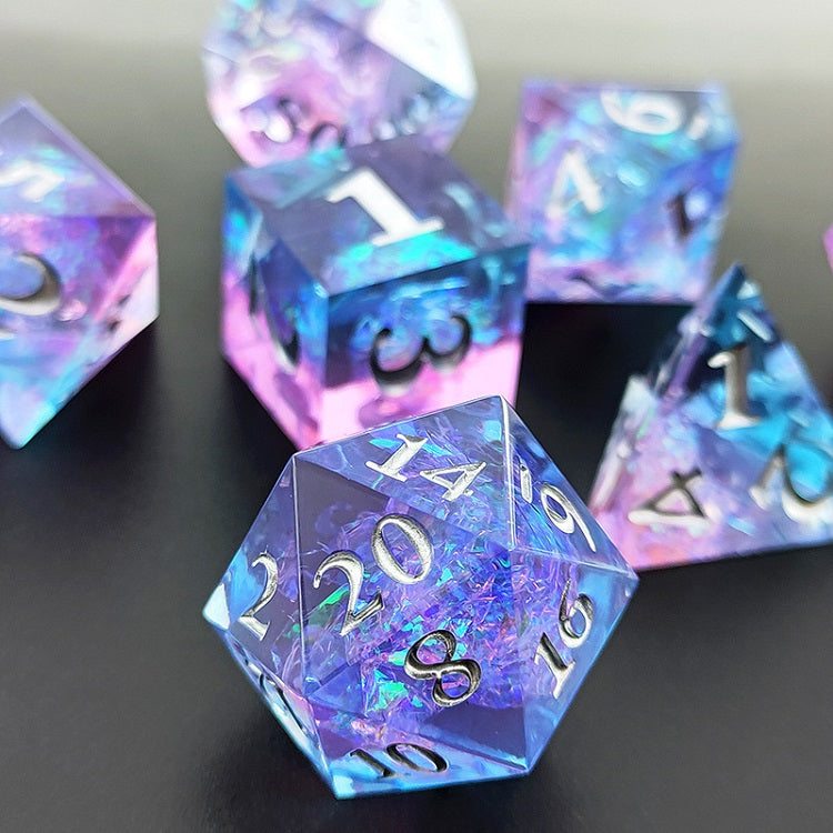D&D Dice Set Sharp Edge - Blue Pink (Silver)