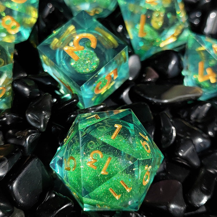 D&D Dice Set Sharp Edge Liquid Core - Bright Green (Gold)