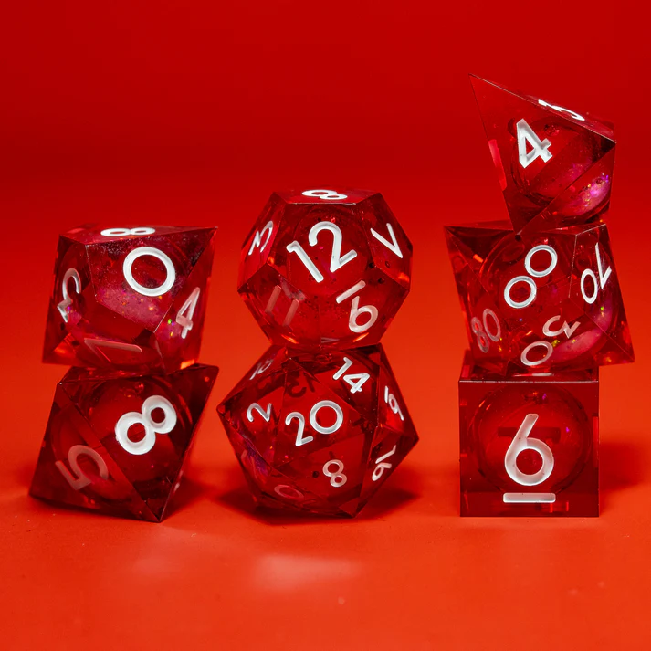 D&D Dice Set Sharp Edge Liquid Core - Carmine (White)