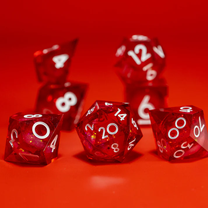 D&D Dice Set Sharp Edge Liquid Core - Carmine (White)