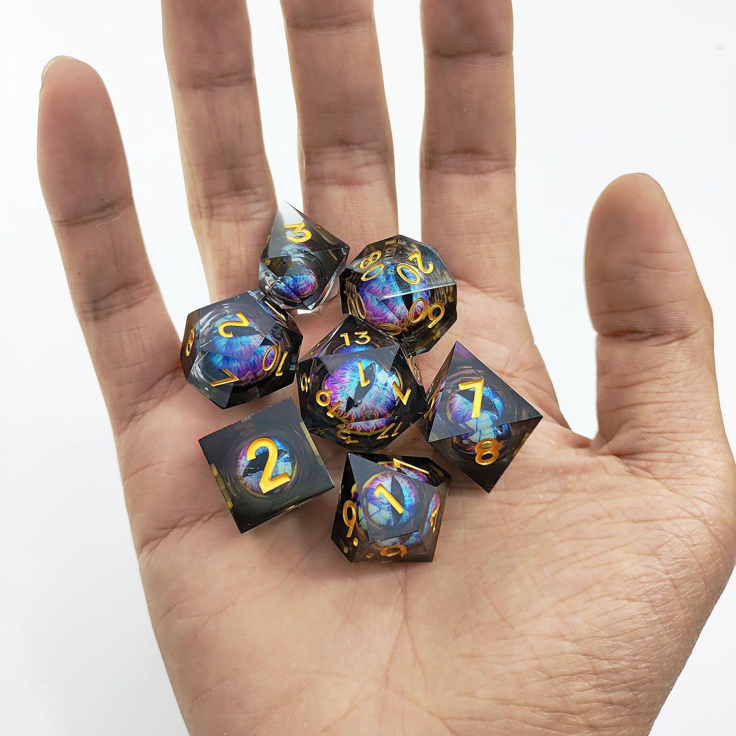 D&D Dice Set Sharp Edge Dragons Eye - Chromatic Black (Gold)