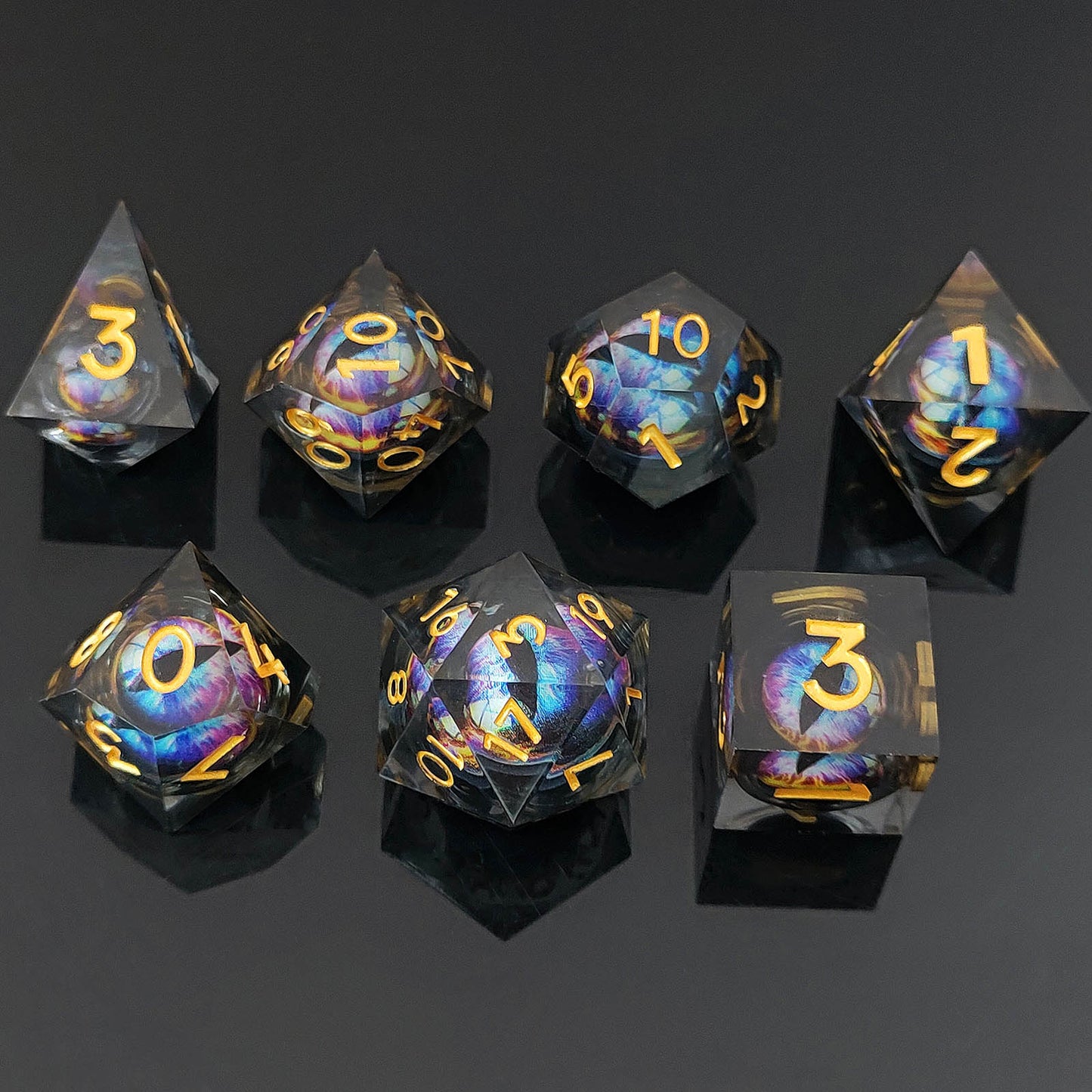 D&D Dice Set Sharp Edge Dragons Eye - Chromatic Black (Gold)