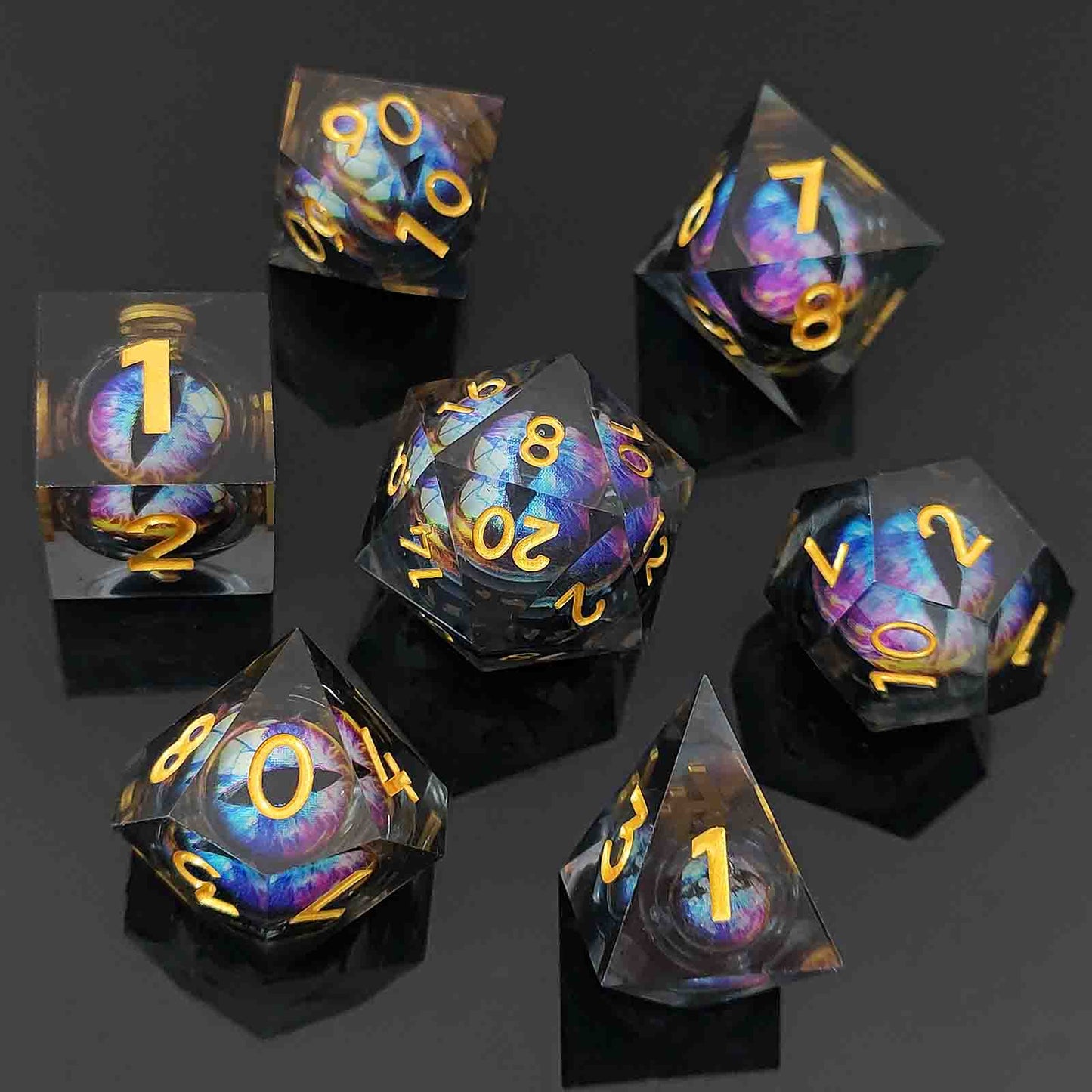 D&D Dice Set Sharp Edge Dragons Eye - Chromatic Black (Gold)