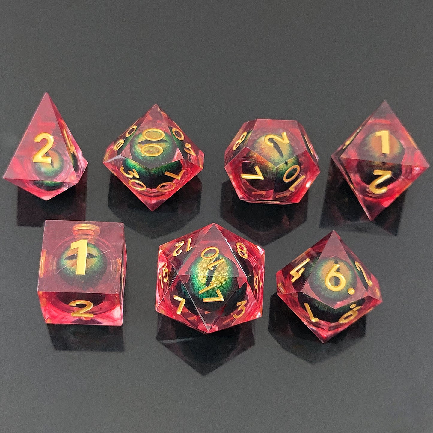D&D Dice Set Sharp Edge Dragons Eye - Chromatic Red (Gold)