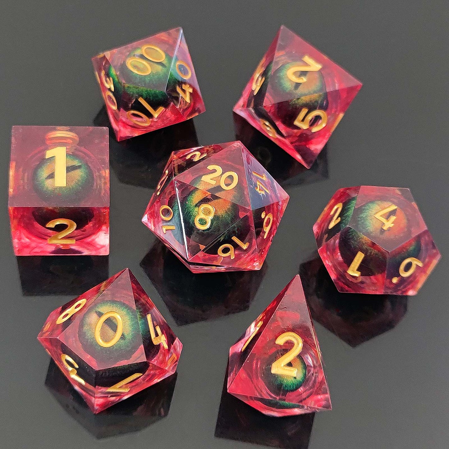 D&D Dice Set Sharp Edge Dragons Eye - Chromatic Red (Gold)