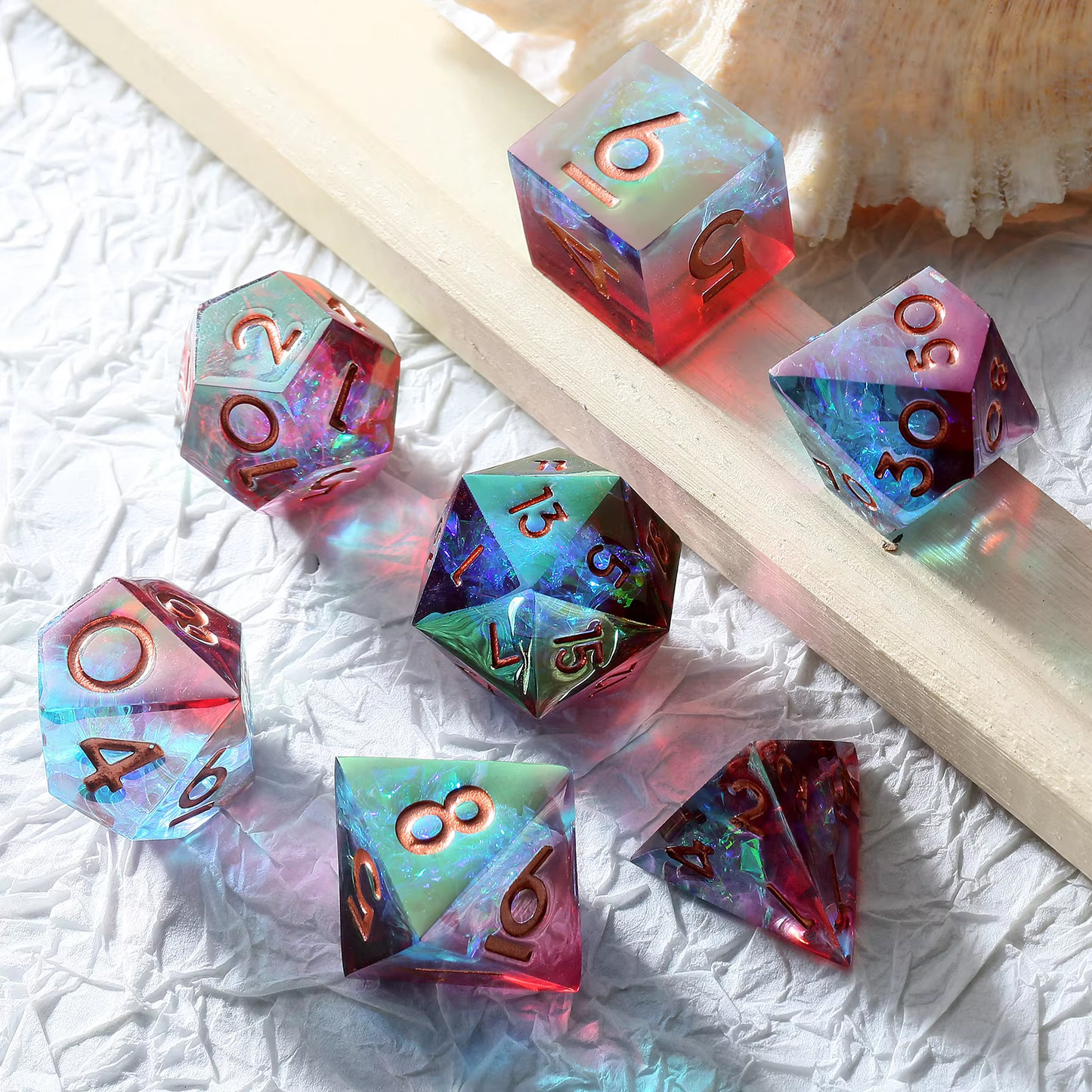 D&D Dice Set Sharp Edge - Colour Shift Fire & Ice (Bronze)