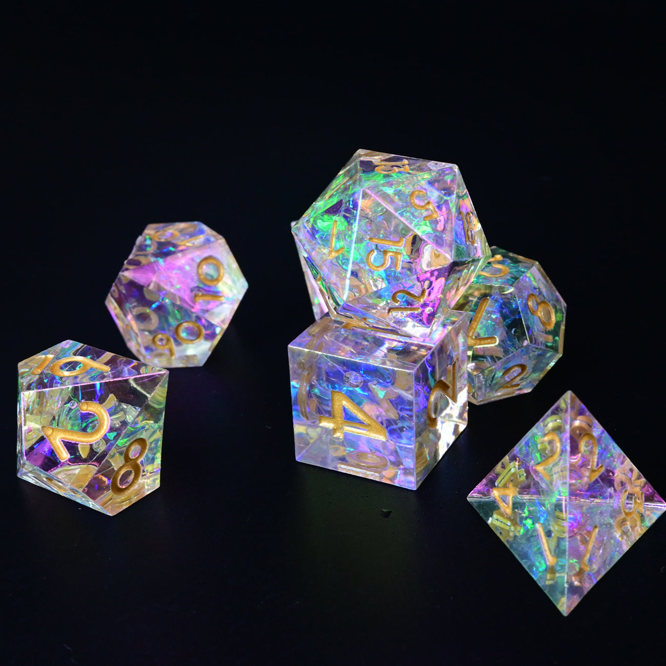 D&D Dice Set Sharp Edge - Colour Shift Clear (Gold)