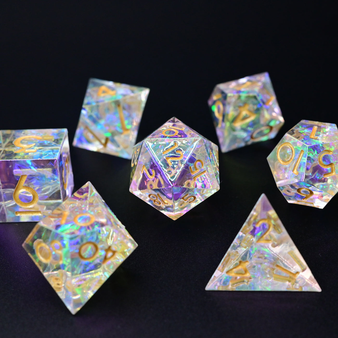 D&D Dice Set Sharp Edge - Colour Shift Clear (Gold)