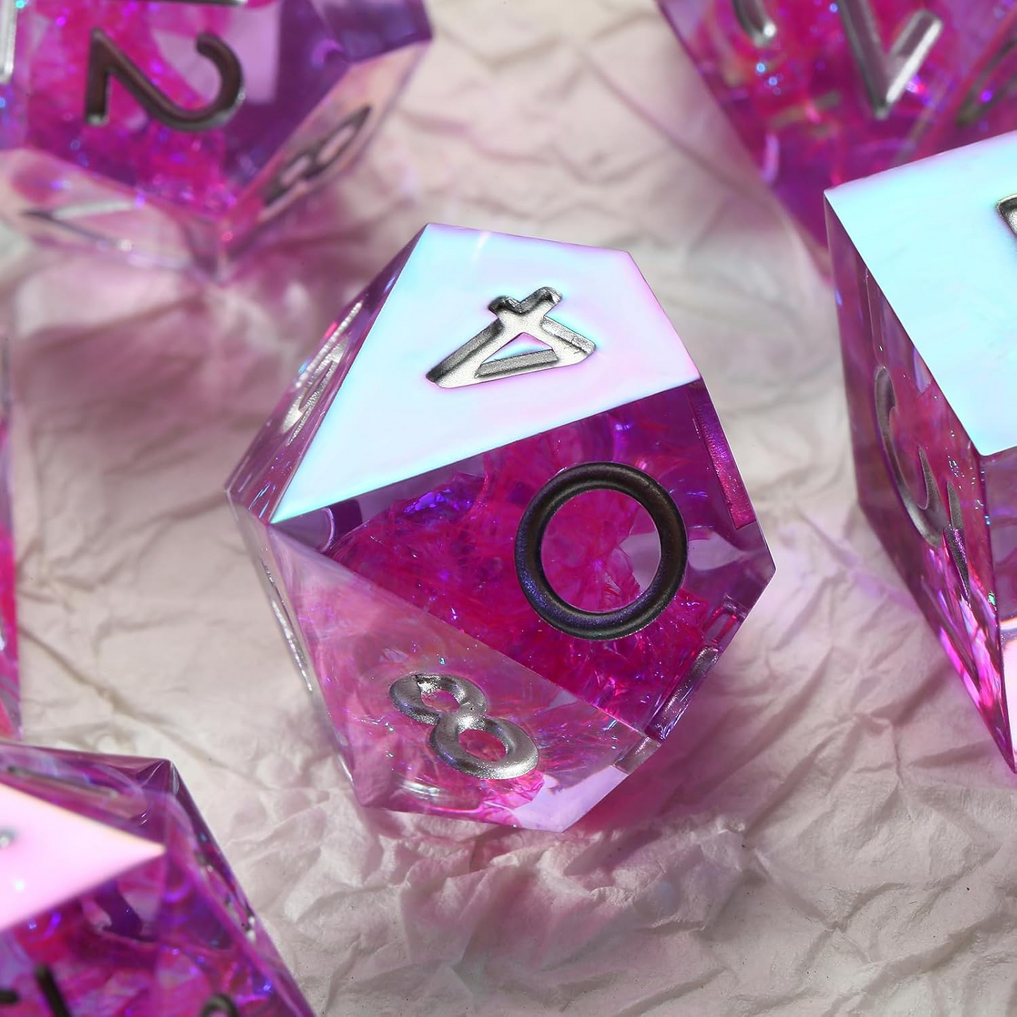 D&D Dice Set Sharp Edge - Colour Shift Pixie Purple (White)