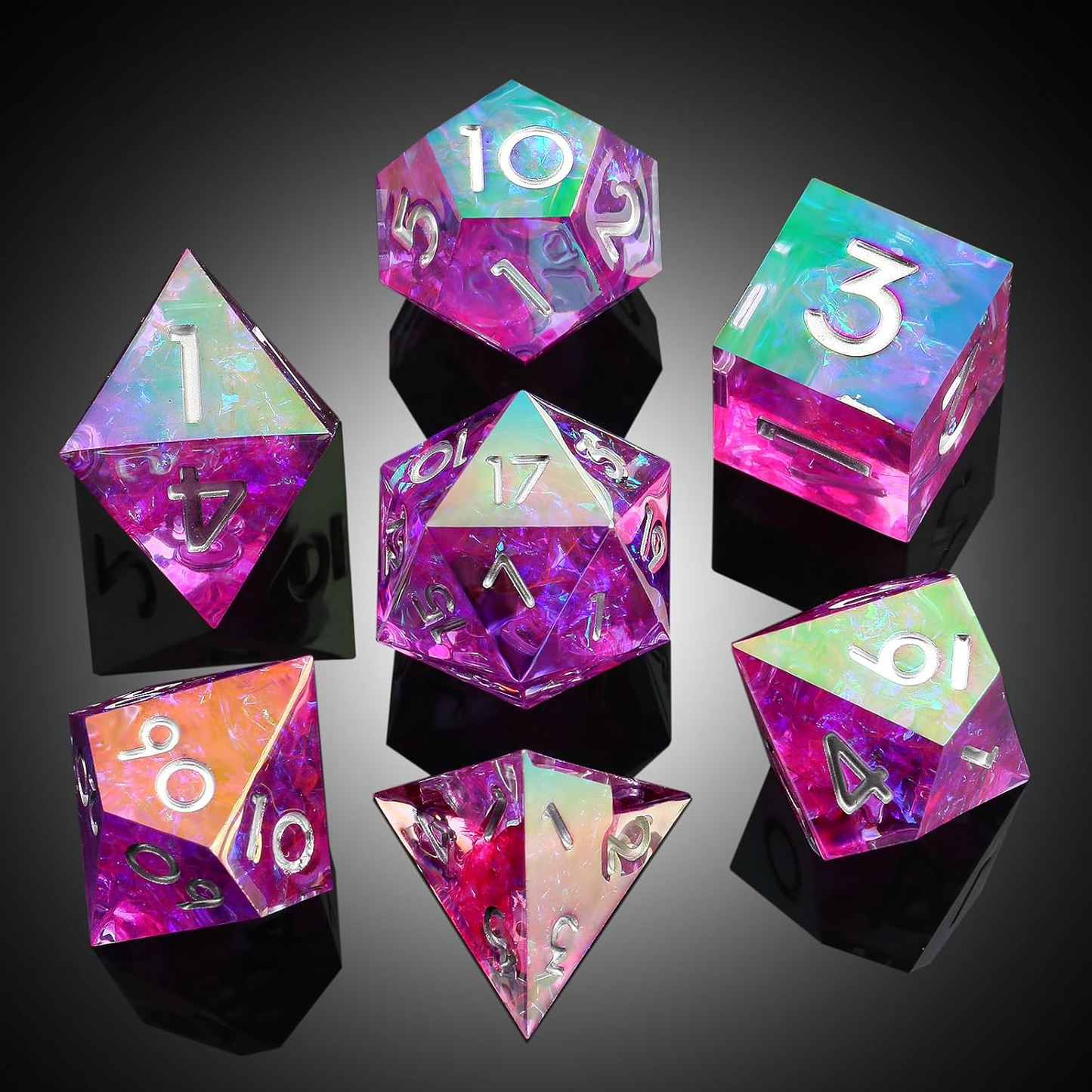 D&D Dice Set Sharp Edge - Colour Shift Pixie Purple (White)