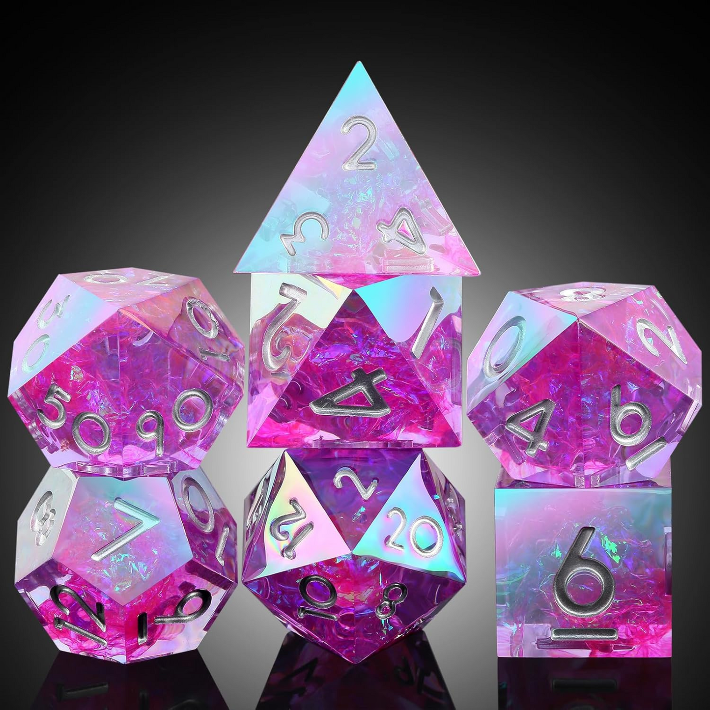 D&D Dice Set Sharp Edge - Colour Shift Pixie Purple (White)