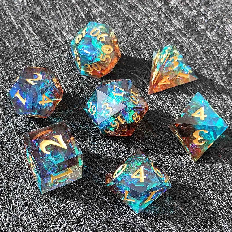 D&D Dice Set Sharp Edge - Copper Sulfate Blue (Gold)
