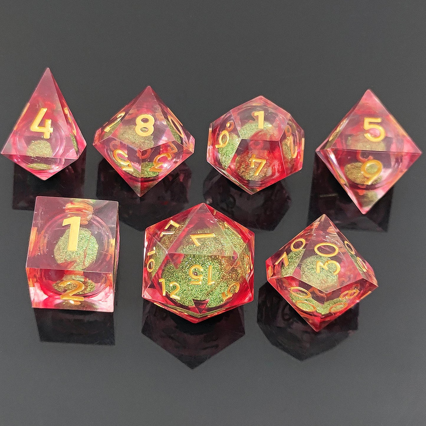D&D Dice Set Sharp Edge Liquid Core - Crimson Venom (Gold)