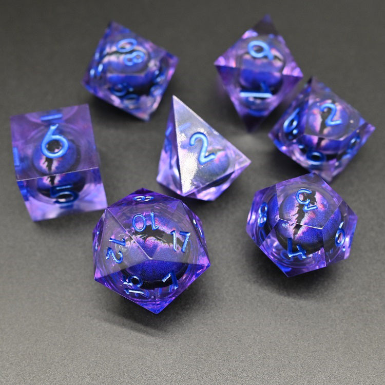 D&D Dice Set Sharp Edge Dragons Eye - Dark Purple (Blue)