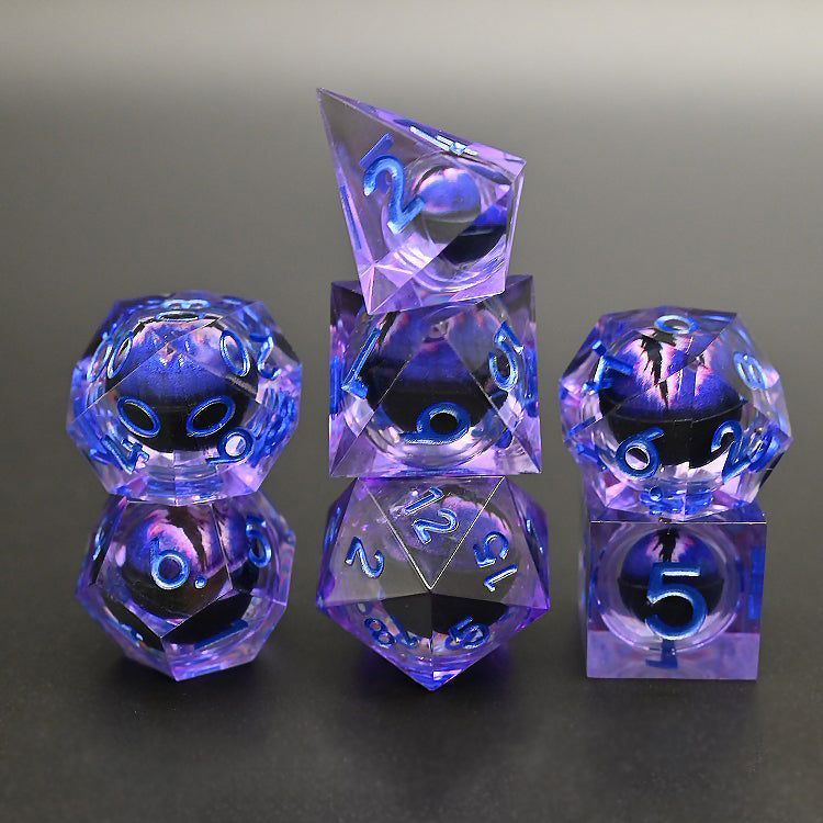 D&D Dice Set Sharp Edge Dragons Eye - Dark Purple (Blue)