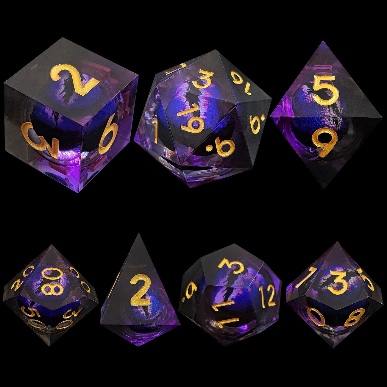 D&D Dice Set Sharp Edge Dragons Eye - Black Purple (Gold)