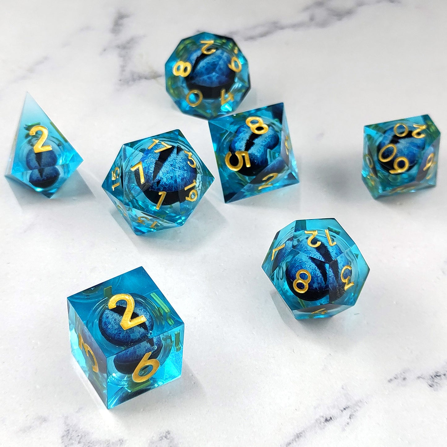 D&D Dice Set Sharp Edge Dragons Eye - Blue (Gold)