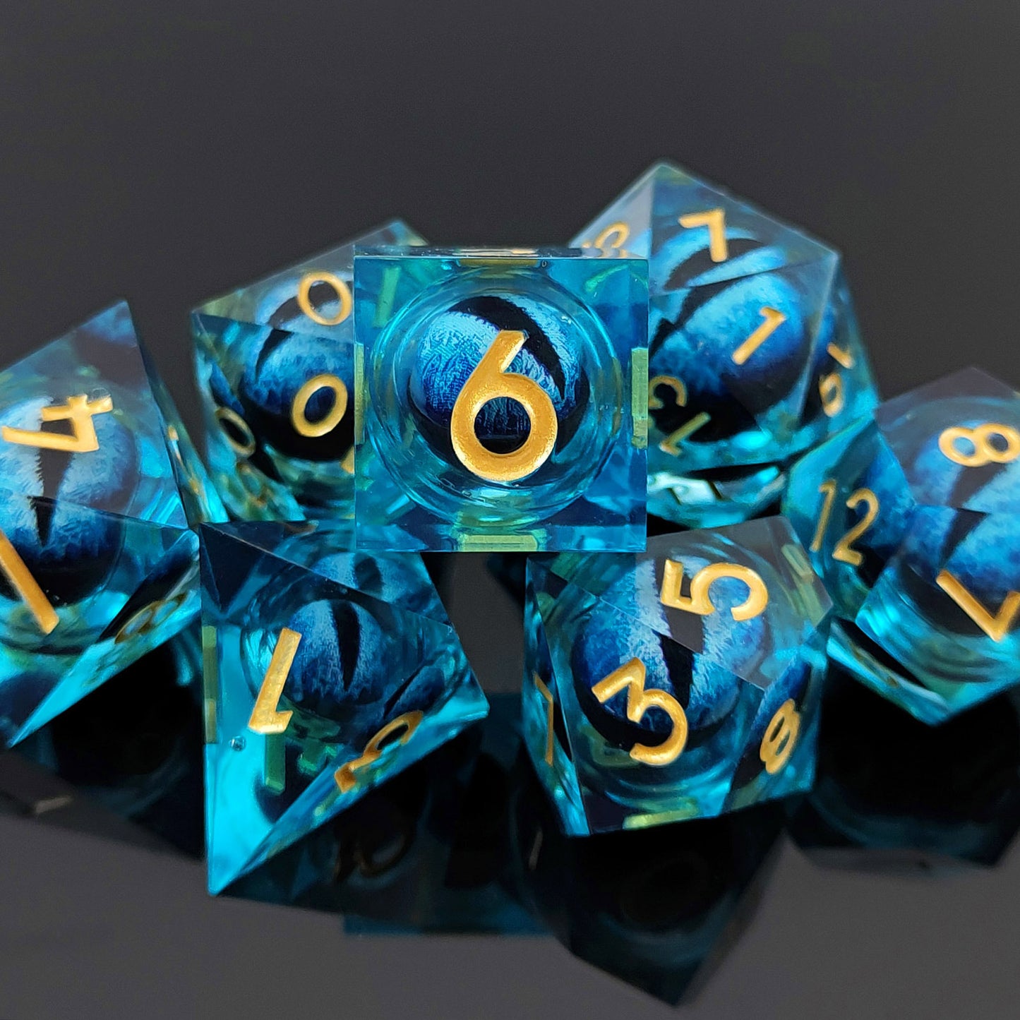 D&D Dice Set Sharp Edge Dragons Eye - Blue (Gold)
