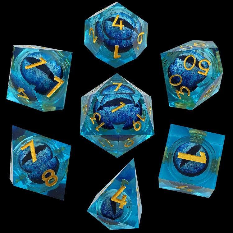 D&D Dice Set Sharp Edge Dragons Eye - Blue (Gold)
