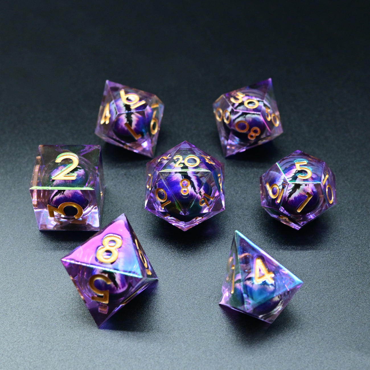 D&D Dice Set Sharp Edge Dragons Eye - Colour Shift Purple (Gold)