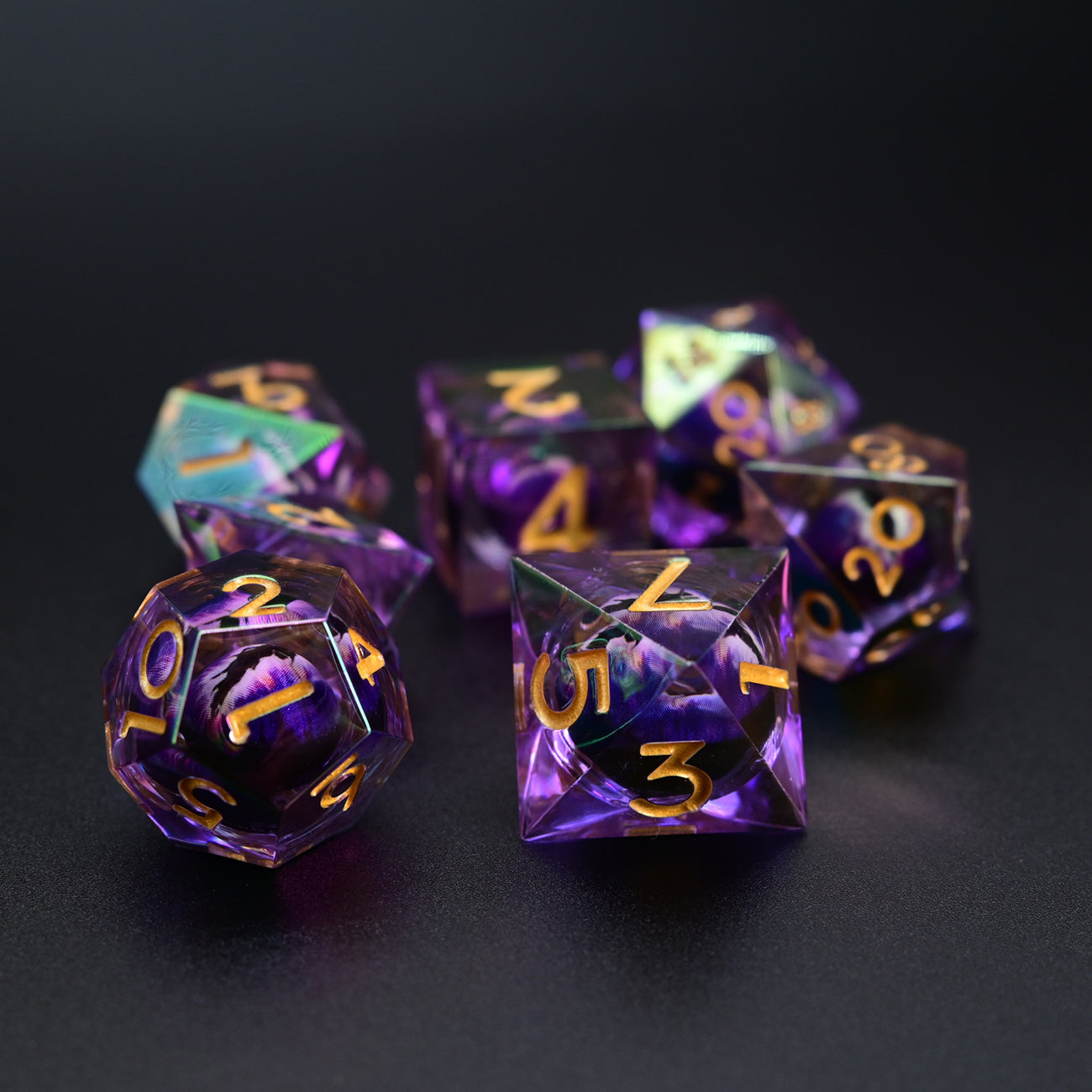 D&D Dice Set Sharp Edge Dragons Eye - Colour Shift Purple (Gold)