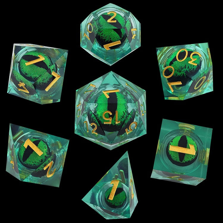 D&D Dice Set Sharp Edge Dragons Eye - Green (Gold)