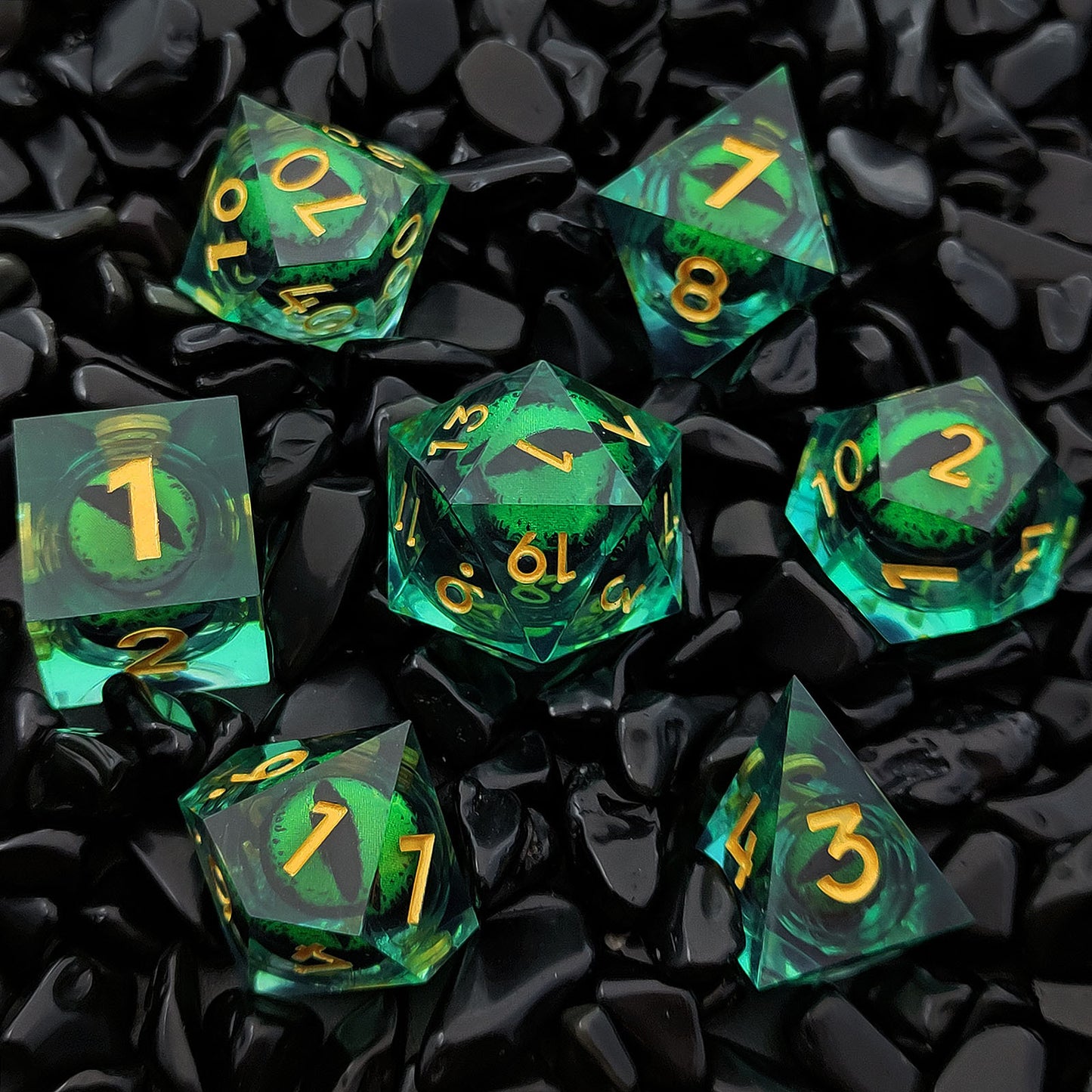 D&D Dice Set Sharp Edge Dragons Eye - Green (Gold)