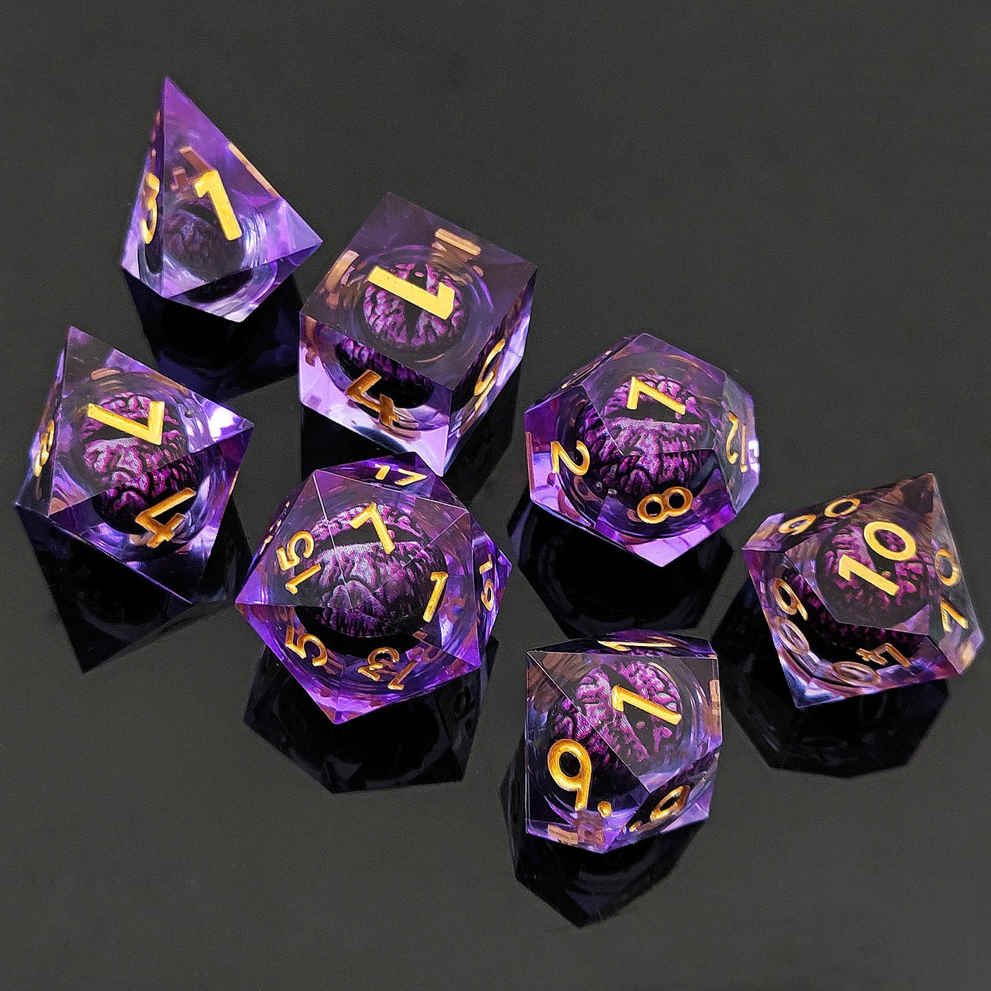 D&D Dice Set Sharp Edge Dragons Eye - Light Purple (Gold)