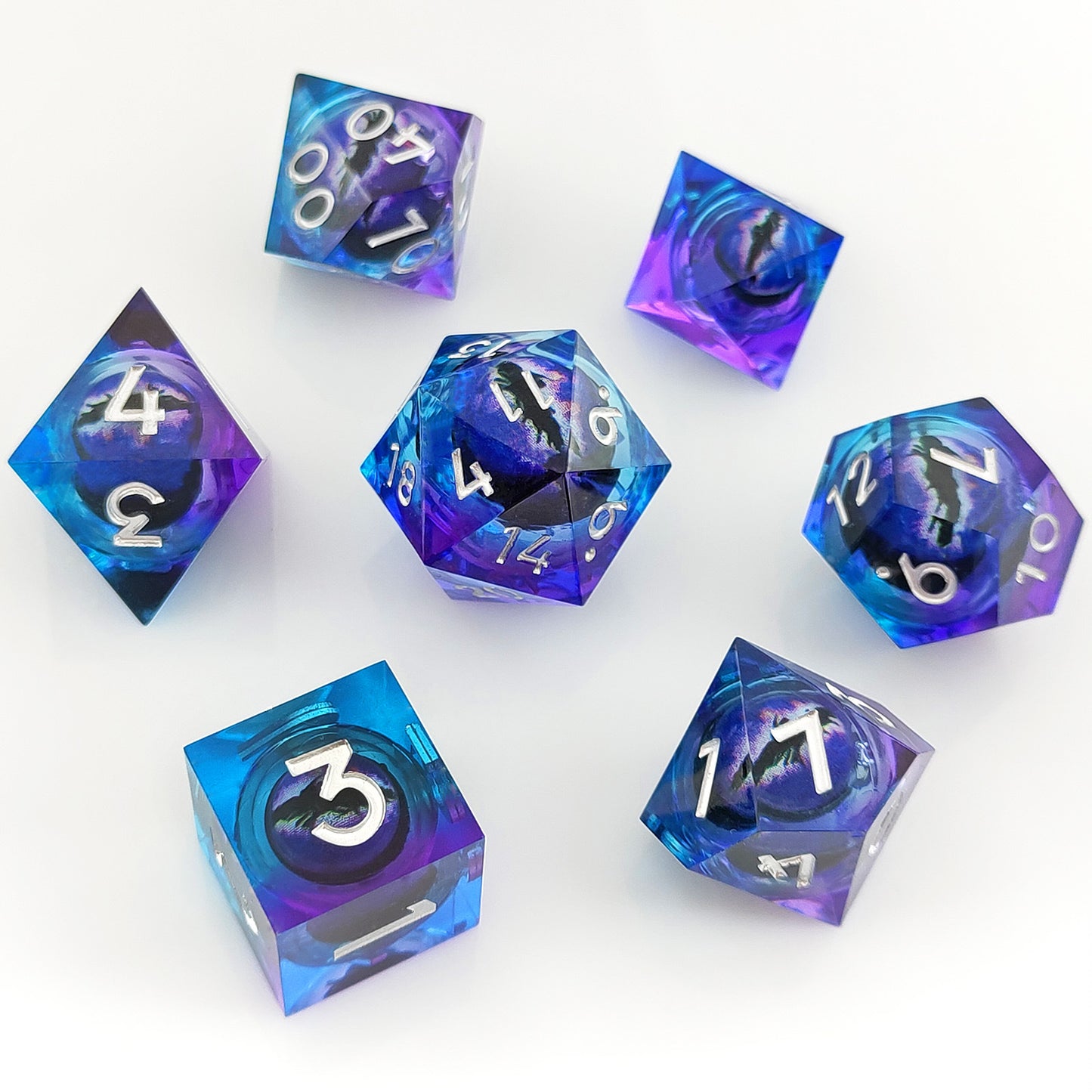 D&D Dice Set Sharp Edge Dragons Eye - Purple Blue (Silver)