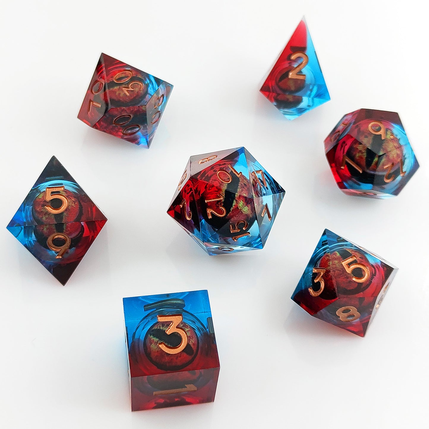 D&D Dice Set Sharp Edge Dragons Eye - Red Blue (Bronze)